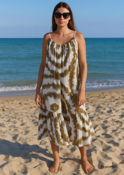 Musselin Sommerkleid mit Glitzerakzenten in Gold in Größe 36 - 42 weiß/khaki