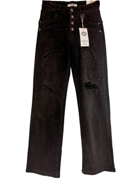 Preview: Karostar Straightjeans mit Glitzersteinchen Größe 40 schwarz