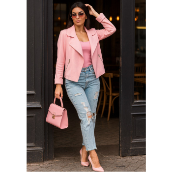 Jacke in Velourslederoptik Größe 36 - 42 in rosa