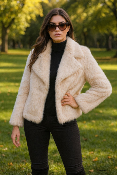 Kuschelige Fake fur Jacke Größe 36–42 Cremeweiß