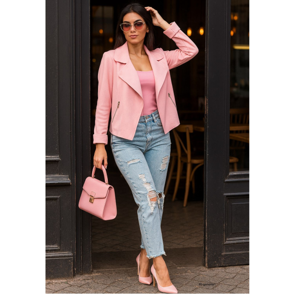 Jacke in Velourslederoptik Größe 36 - 42 in rosa