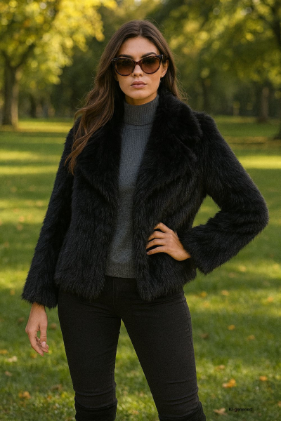 Kuschelige Fake fur Jacke Größe 36–42 Schwarz